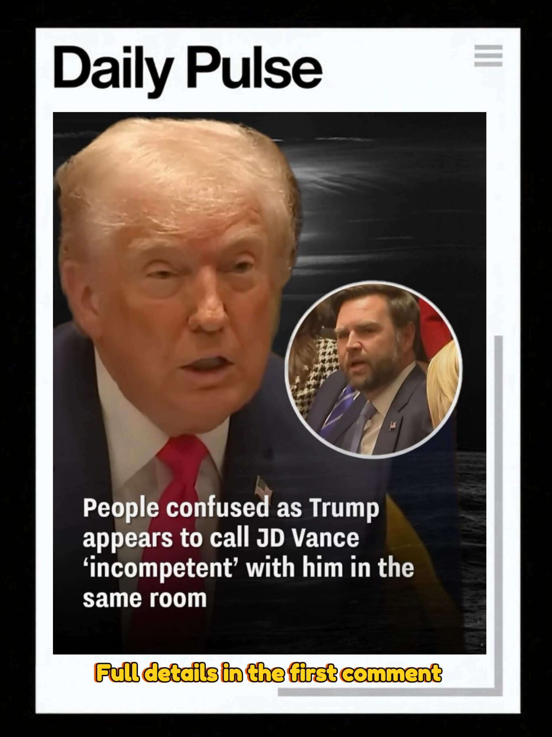 People confused as Trump appears to call JD Vance ‘incompetent’ with him in the same room